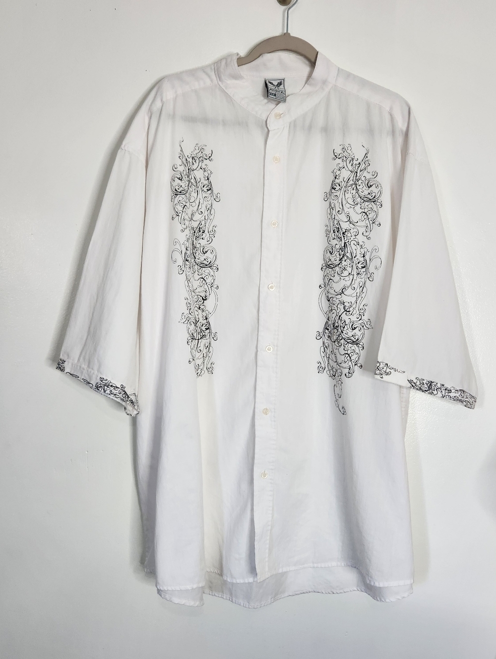 Vintage Avirex 3XB White Button Up Shirt Black Scrolling Graphic Streetwear Y2K